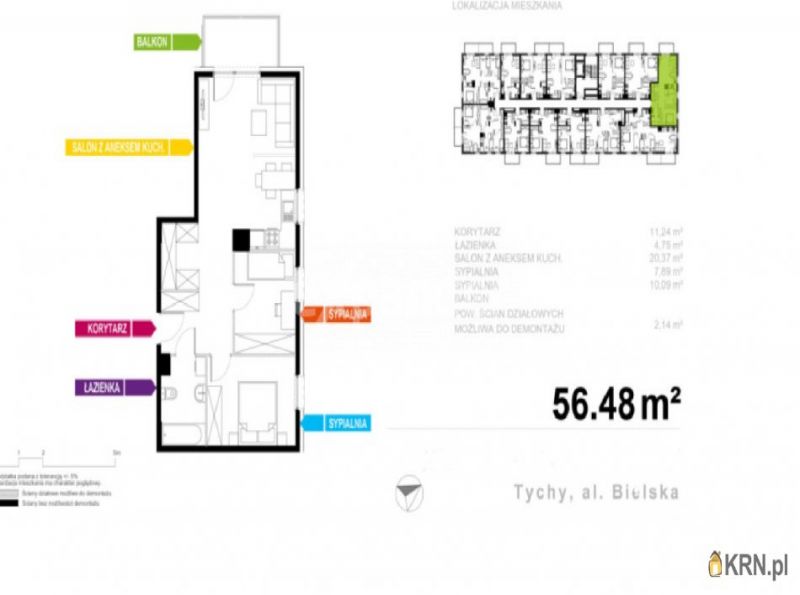Mieszkanie Tychy 56.48m2, mieszkanie na sprzedaż