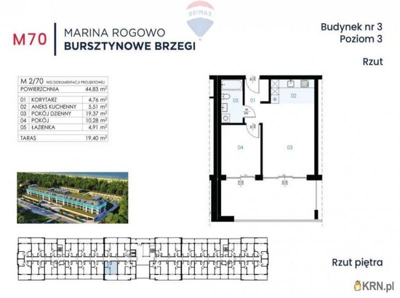 Mieszkanie Rogowo 44.83m2, mieszkanie na sprzedaż