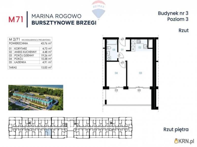 Mieszkanie Rogowo 43.76m2, mieszkanie na sprzedaż