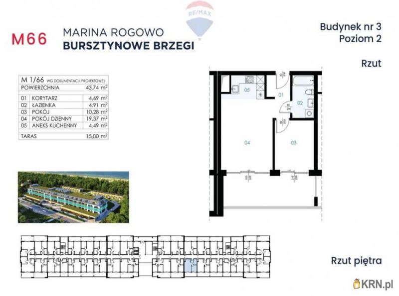 Mieszkanie Rogowo 43.74m2, mieszkanie na sprzedaż