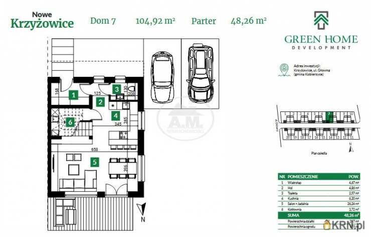 Krzyżowice, ul. Główna, 5 pokojowe, Dom  na sprzedaż