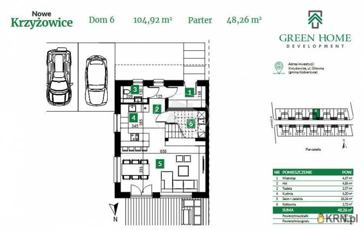 Krzyżowice, ul. Główna, 5 pokojowe, Dom  na sprzedaż