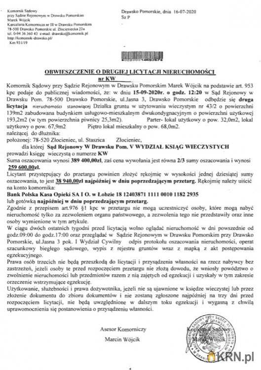 3 pokojowe, Złocieniec, ul. , Dom  na sprzedaż