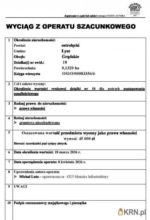 Działki  na sprzedaż, , Grądzkie, ul. 
