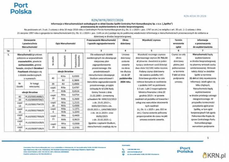 Działki  do wynajęcia, Teresin, ul. , 