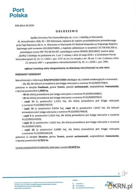 Działki  do wynajęcia, Teresin, ul. , 