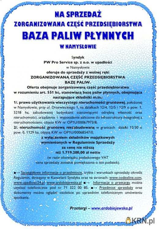 , Działki  na sprzedaż, Namysłów, ul. 