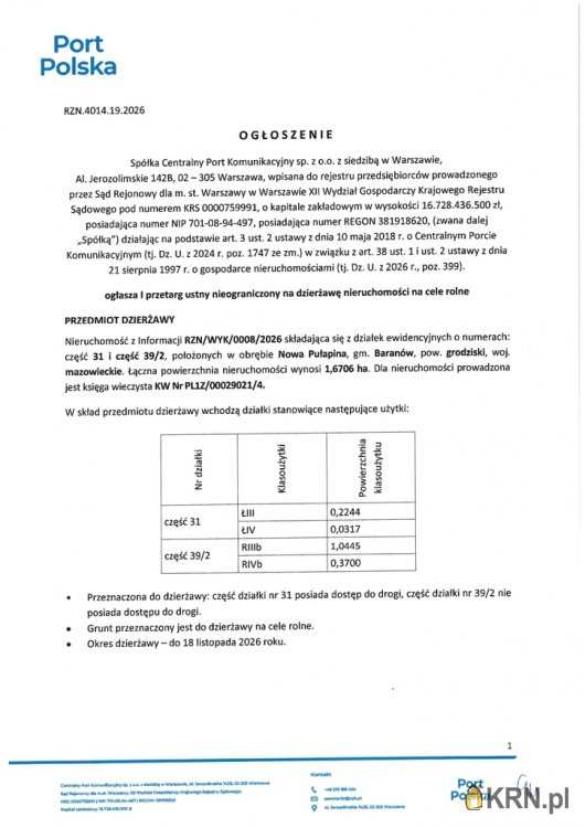 Działki  do wynajęcia, Nowa Pułapina, ul. , 