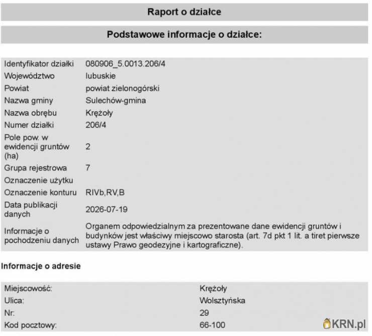 , Krężoły, ul. , Działki  na sprzedaż