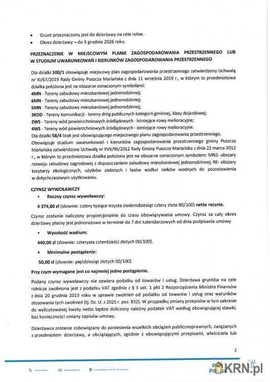 Działki  do wynajęcia, , Puszcza Mariańska, ul. 