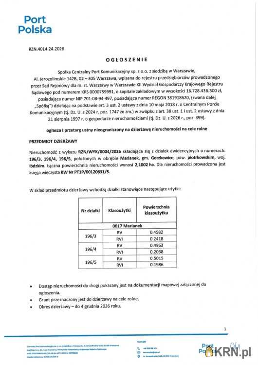 Działki  do wynajęcia, Marianek, ul. , 