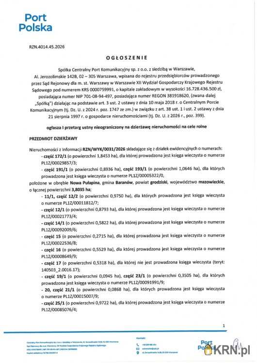 Działki  do wynajęcia, Baranów, ul. , 