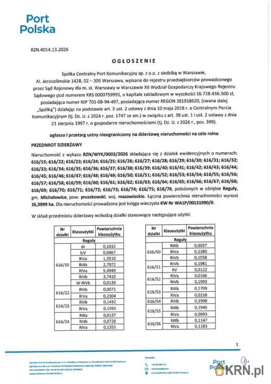 Działki  do wynajęcia, Reguły, ul. , 