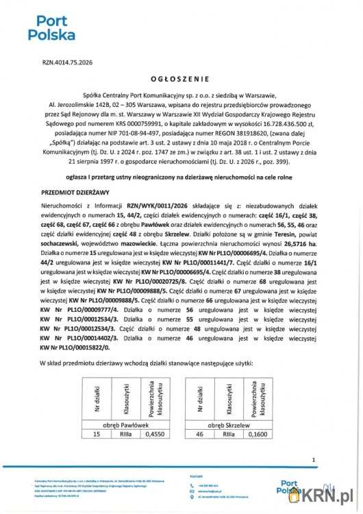 Działki  do wynajęcia, Teresin, ul. , 