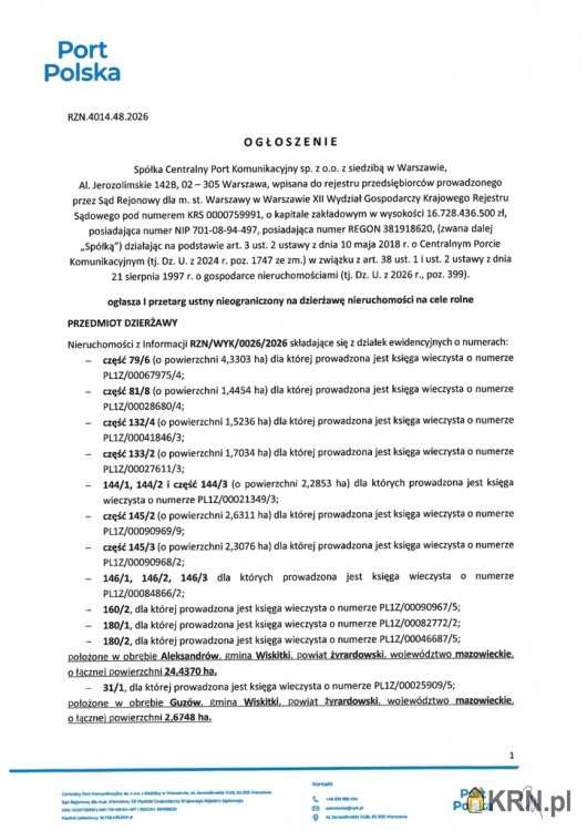 Działki  do wynajęcia, Wiskitki, ul. , 