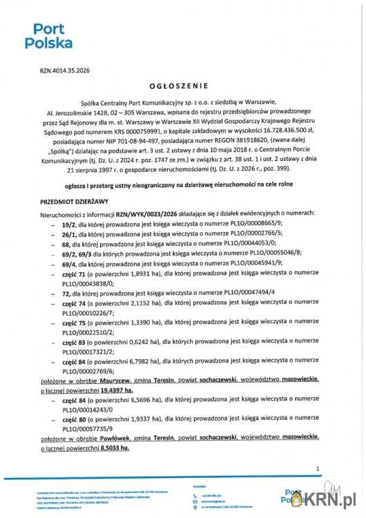 Działki  do wynajęcia, Teresin, ul. , 