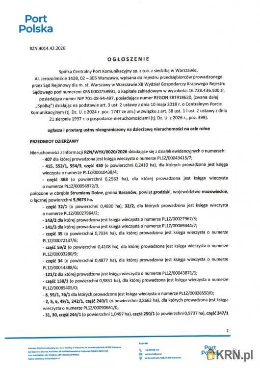 Działki  do wynajęcia, Baranów, ul. , 