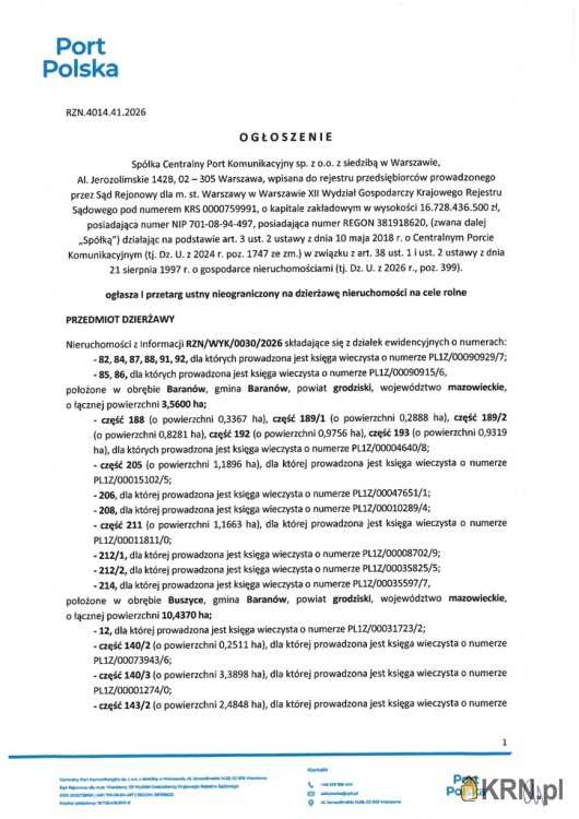 Działki  do wynajęcia, Baranów, ul. , 