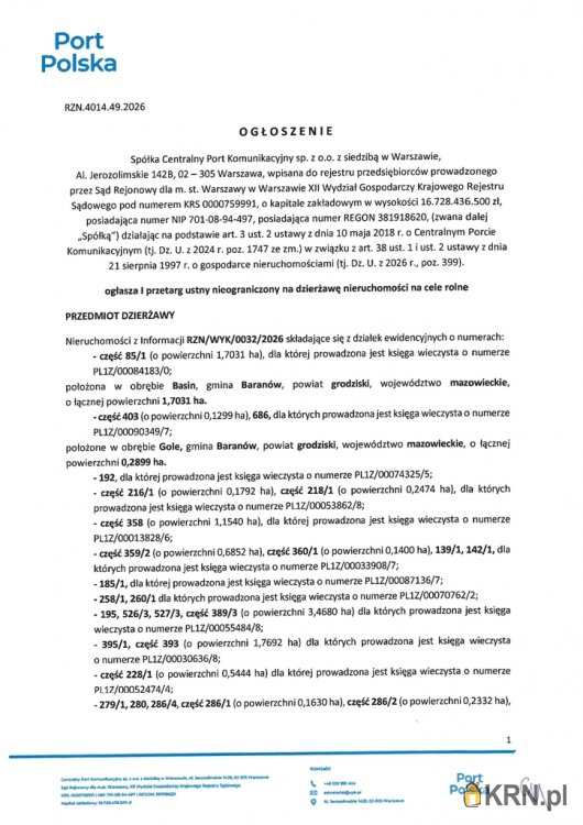 Działki  do wynajęcia, Baranów, ul. , 