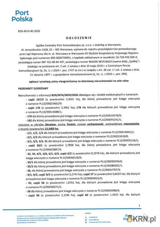 Działki  do wynajęcia, Teresin, ul. , 