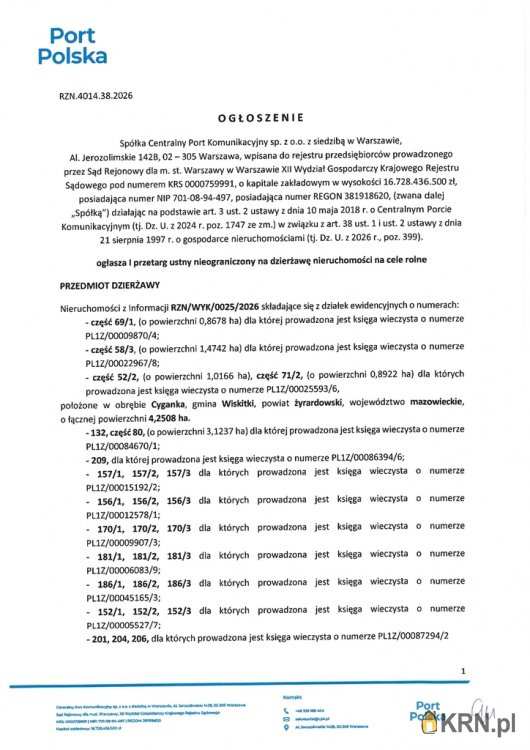 Działki  do wynajęcia, Wiskitki, ul. , 