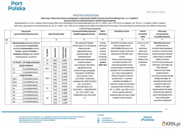 Działki  do wynajęcia, Teresin, ul. , 