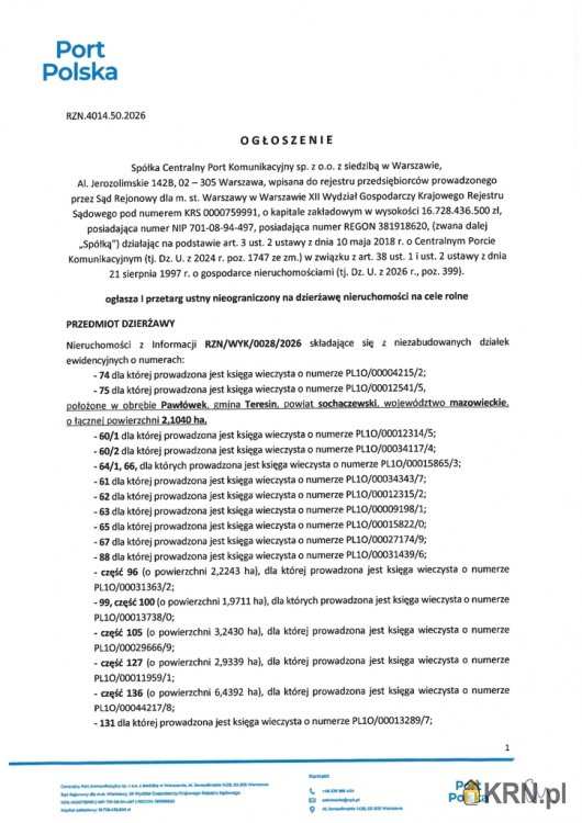 Działki  do wynajęcia, Teresin, ul. , 