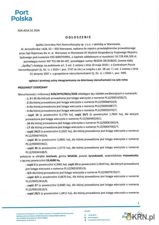 Działki  do wynajęcia, Wiskitki, ul. , 