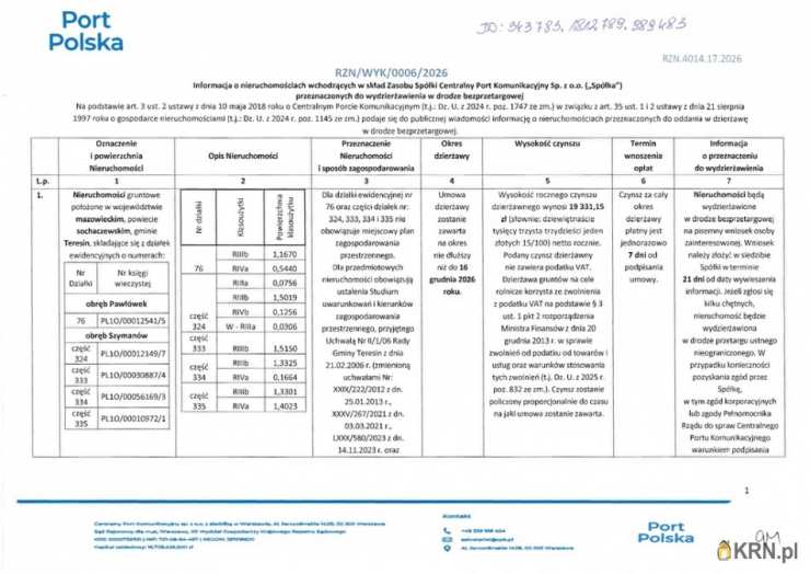 Działki  do wynajęcia, Teresin, ul. , 