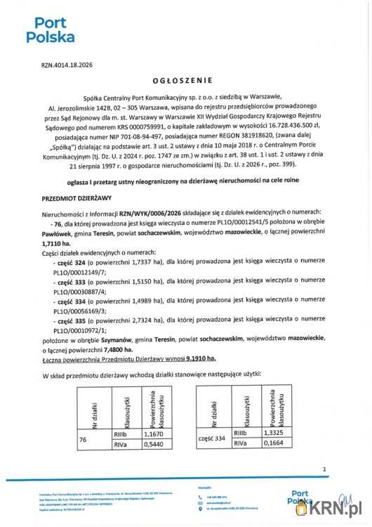 Działki  do wynajęcia, Teresin, ul. , 
