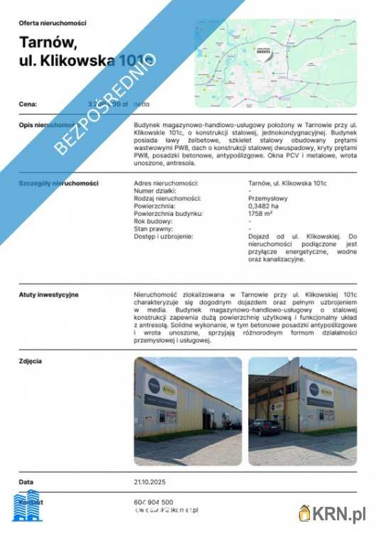 Lokal użytkowy  na sprzedaż, Tarnów, ul. Klikowska, 1 pokojowe