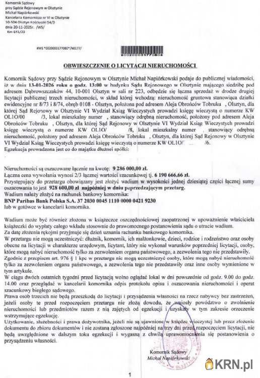 Olsztyn, ul. , , Lokal użytkowy  na sprzedaż