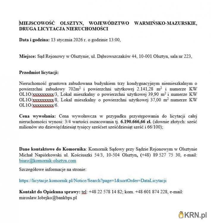 , Olsztyn, ul. , Lokal użytkowy  na sprzedaż