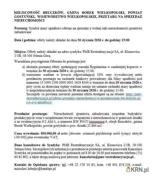 Lokal użytkowy  na sprzedaż, Bruczków, ul. , 