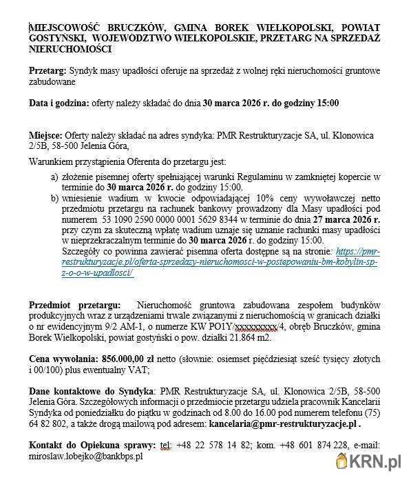 Lokal użytkowy  na sprzedaż, Bruczków, ul. , 