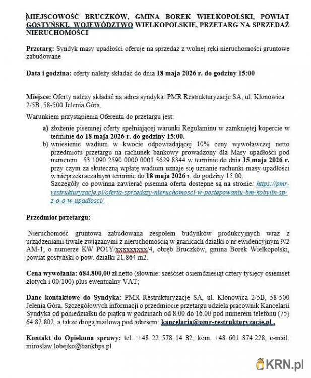 Lokal użytkowy  na sprzedaż, , Bruczków, ul. 