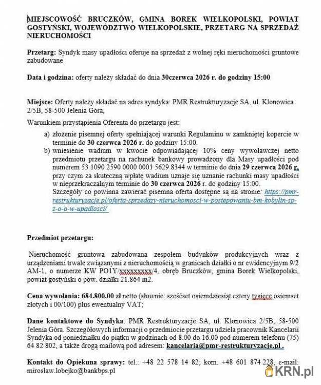 Lokal użytkowy  na sprzedaż, , Bruczków, ul. 