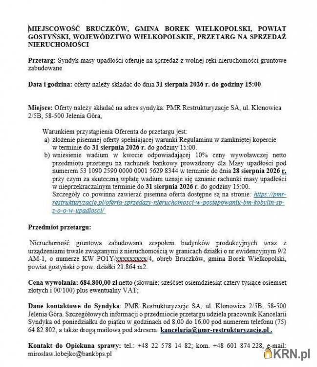 Lokal użytkowy  na sprzedaż, , Bruczków, ul. 