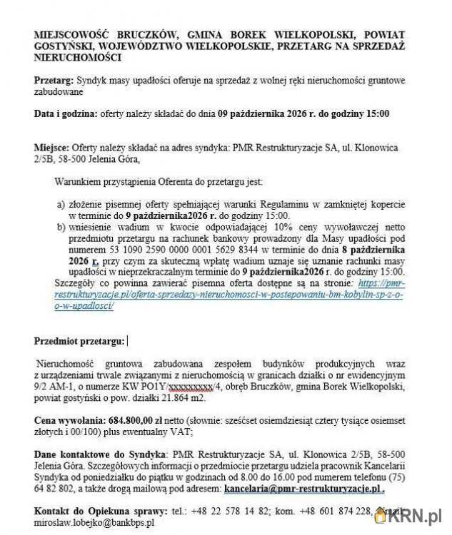 Lokal użytkowy  na sprzedaż, , Bruczków, ul. 