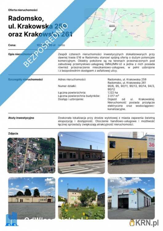 Lokal użytkowy  na sprzedaż, Radomsko, ul. Krakowska, 5 pokojowe