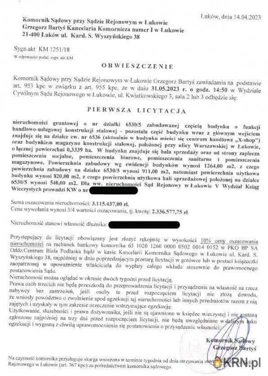 , Lokal użytkowy  na sprzedaż, Łuków, ul. 