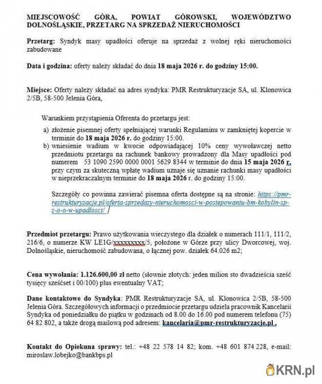 Lokal użytkowy  na sprzedaż, , Góra, ul. 