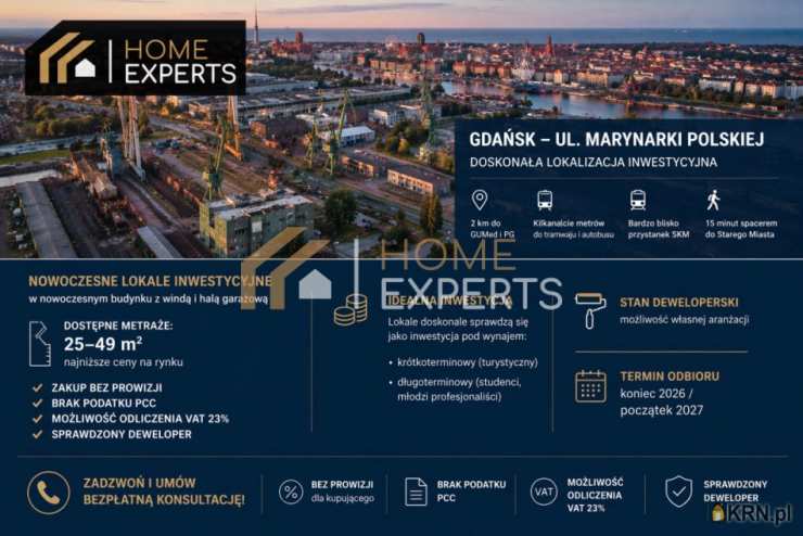 Mieszkanie  na sprzedaż, Gdańsk, Nowy Port, ul. Marynarki Polskiej, 1 pokojowe