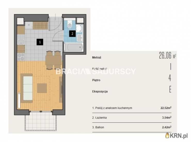 Kraków, Krowodrza, ul. Kijowska, 1 pokojowe, Mieszkanie  na sprzedaż