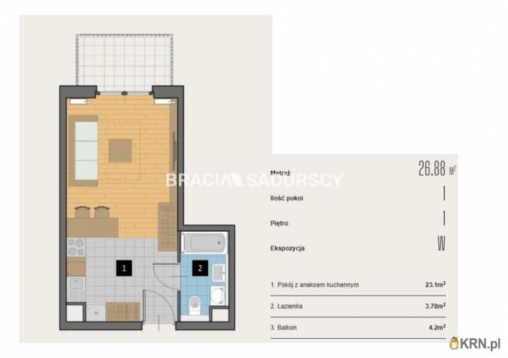 Kraków, Krowodrza, ul. Kijowska, 1 pokojowe, Mieszkanie  na sprzedaż