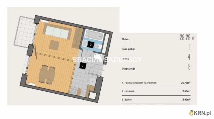 Kraków, Krowodrza, ul. Kijowska, 1 pokojowe, Mieszkanie  na sprzedaż