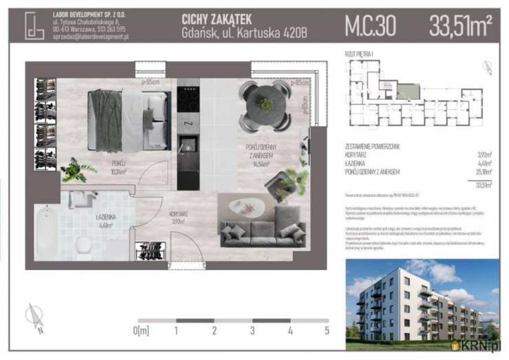 Gdańsk, Siedlce, ul. Kartuska, 1 pokojowe, Mieszkanie  na sprzedaż