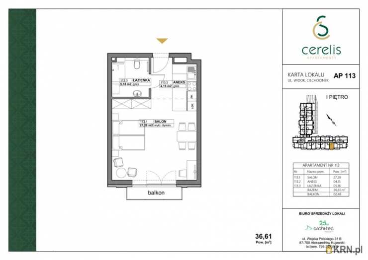 Mieszkanie  na sprzedaż, Ciechocinek, ul. Widok, 1 pokojowe