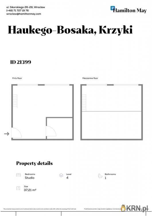 Mieszkanie  do wynajęcia, 2 pokojowe, Wrocław, Krzyki, ul. gen. J. Haukego-Bosaka