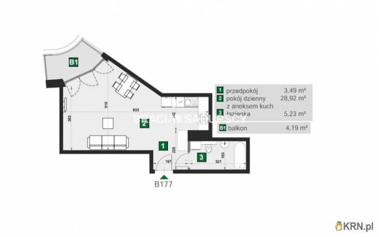 Kraków, Grzegórzki, ul. Kotlarska, 1 pokojowe, Mieszkanie  na sprzedaż